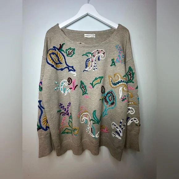 Anthropologie Embroidered Sweater  in Beige Size Large - Picture 11 of 17